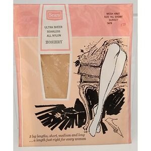 Sears Hosiery Womens 9.5 Short Sunset New Ultra Sheer Seamless Mesh Nylon 5478